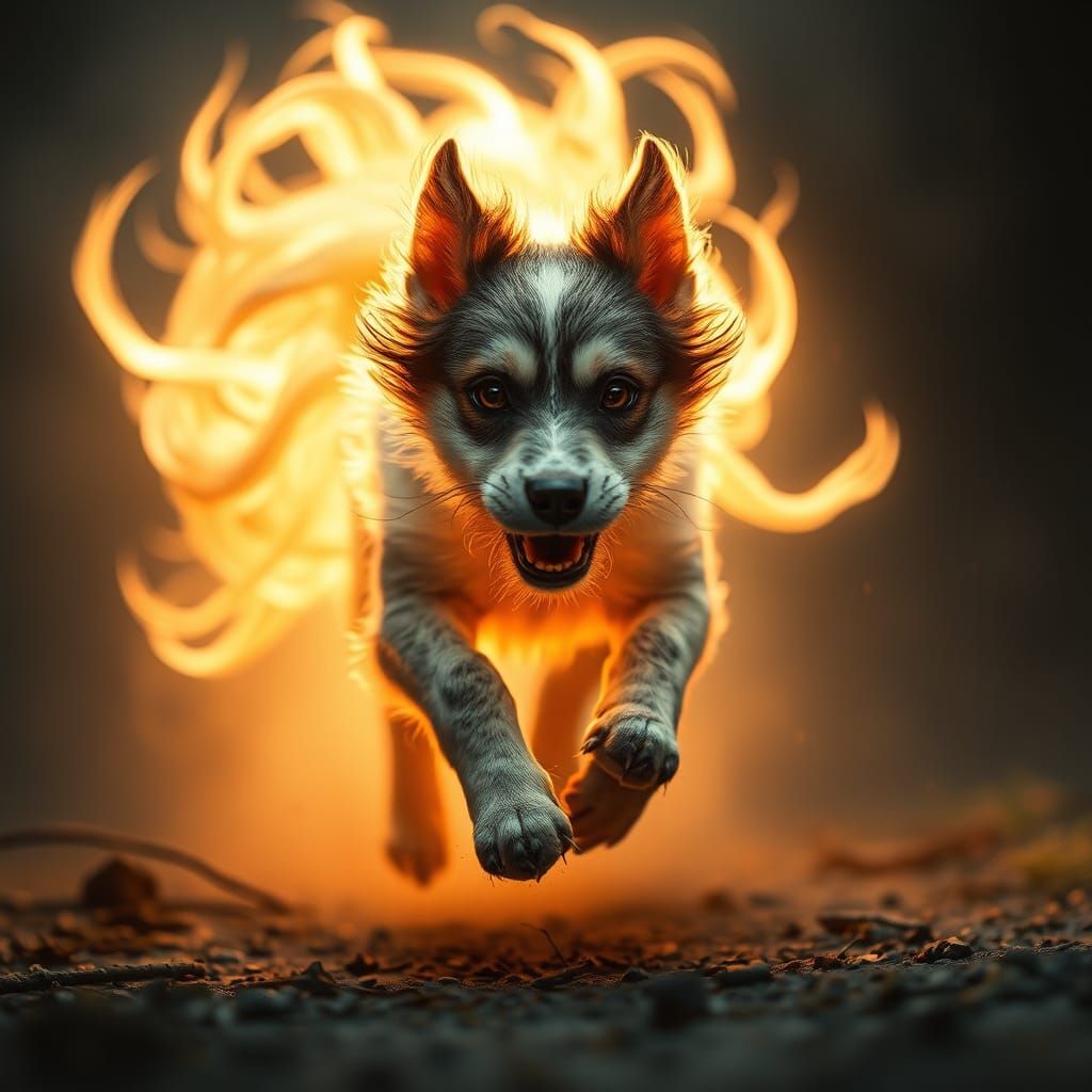 Ethereal Cute Dog Running Forward, Sinister Rendering
