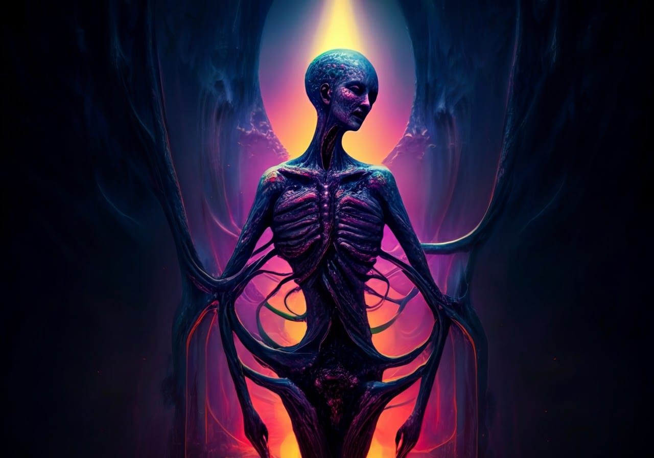 Distorted Humanoid in Dreamlike Horror Realm