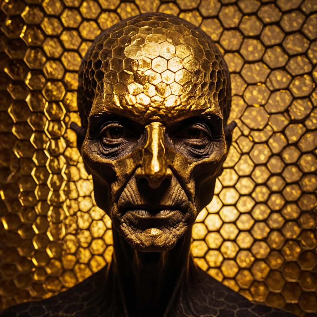 Cracked Gold Alien Mage in Divine Psychedelic Art