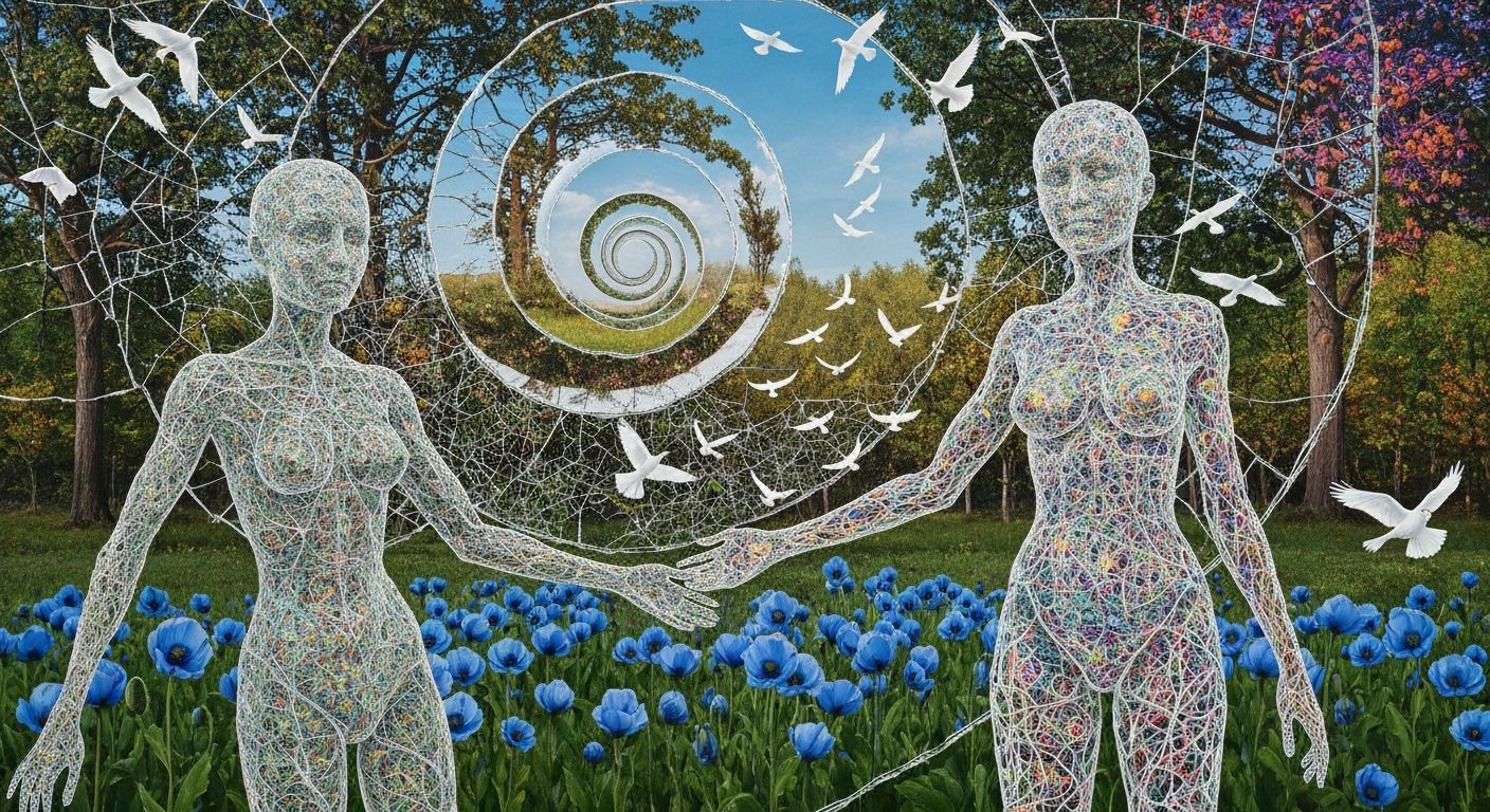 Sculptor in Spiral Artwork, Surreal Dreamscape