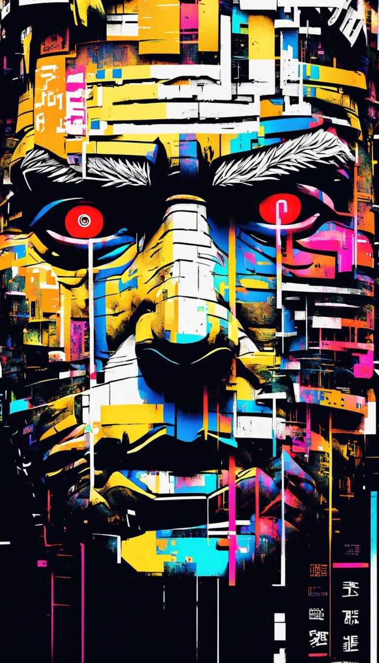 Naruto Glitch Art Portrait in Cyberpunk Style