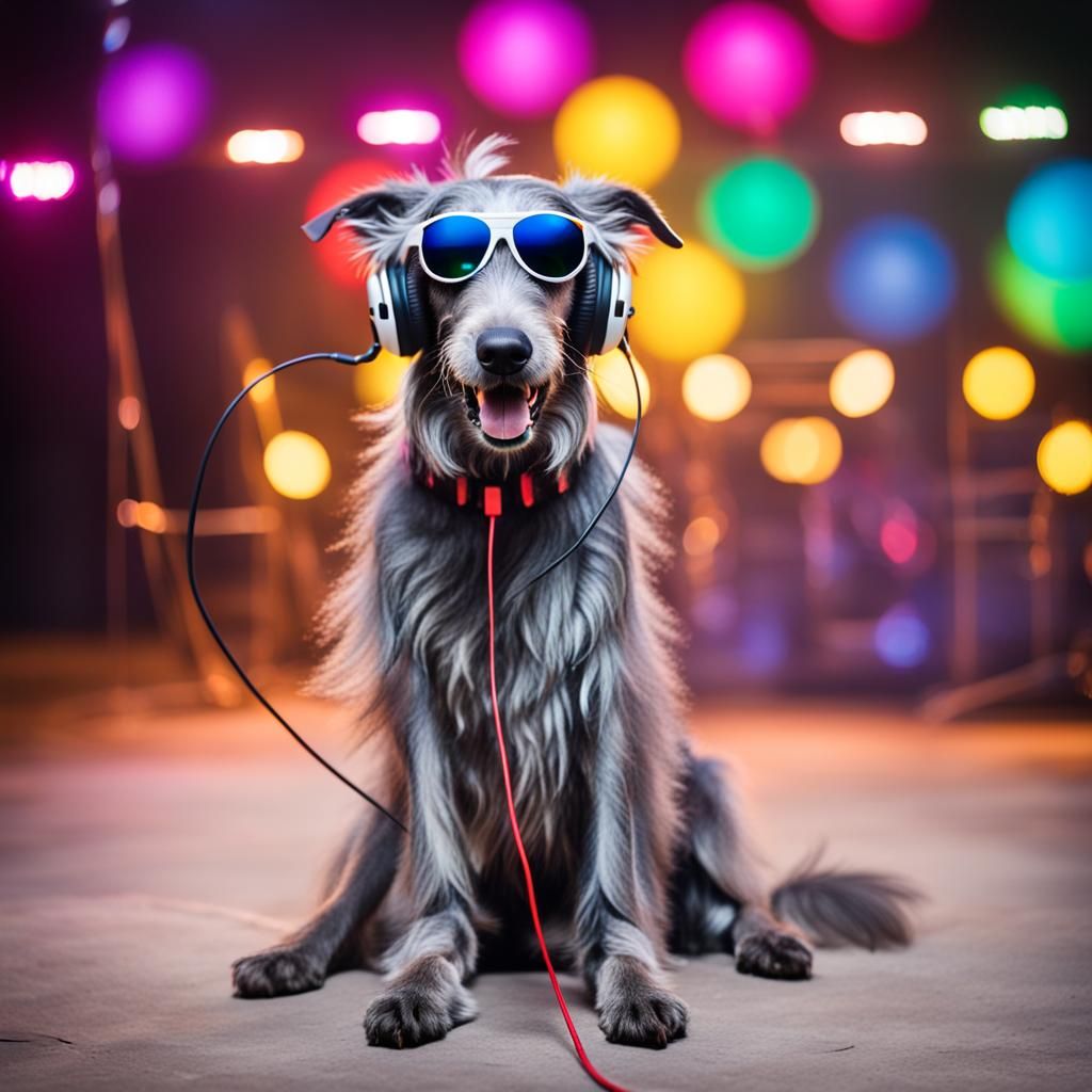 Deerhound Dog DJ at Rave Party Photo
