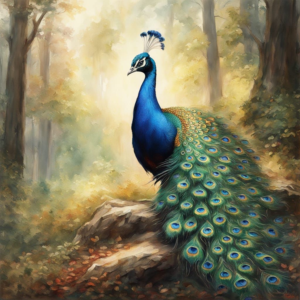Peacock Courtship Display in Forest Glade