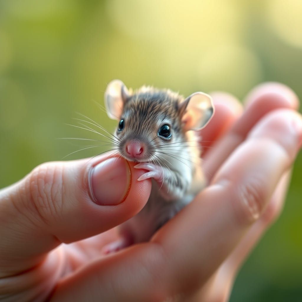 Tiny Mouse Finds Solace in Gentle Hand in Soft Focus