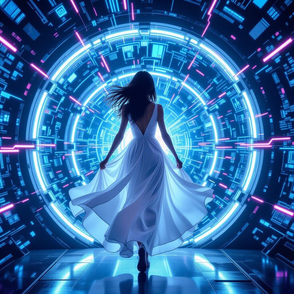 Girl in Time Machine, Ultra-Realistic Sci-Fi Fantasy