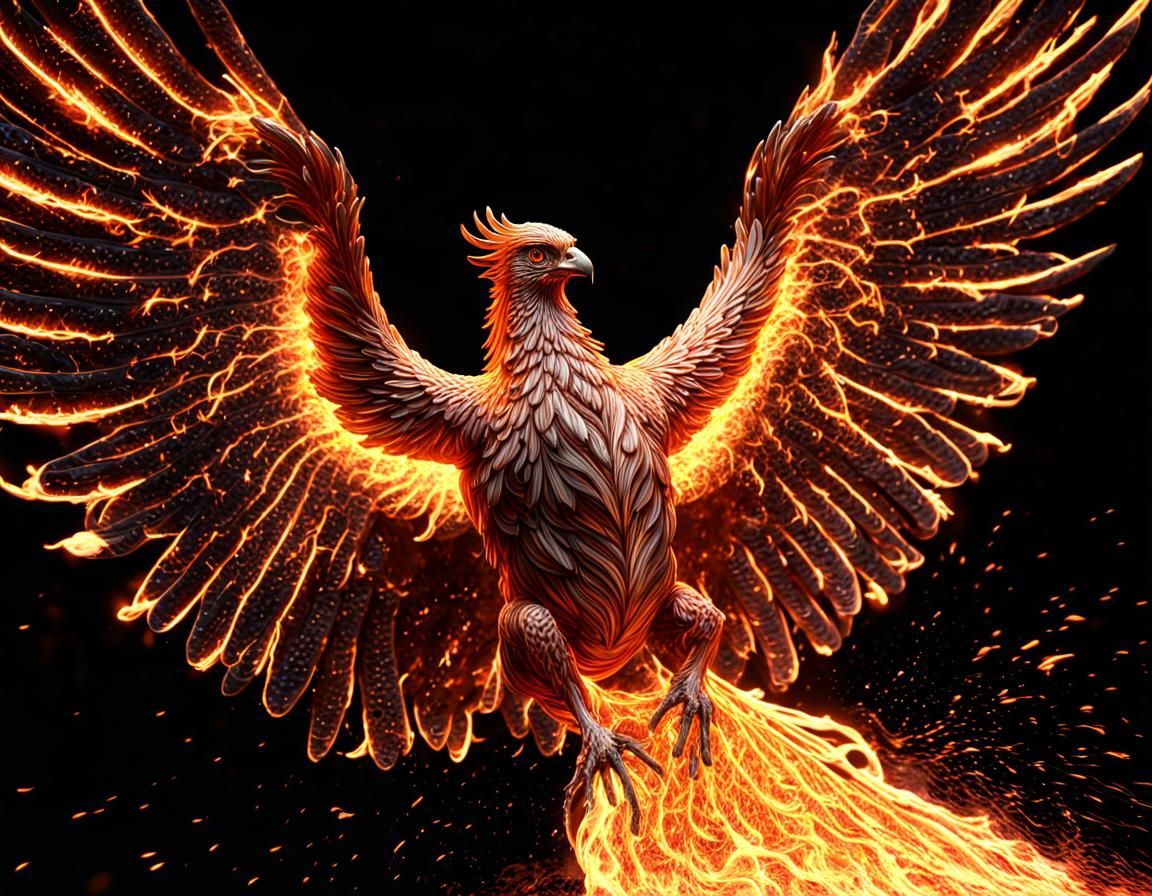 Fiery Molten Metal Phoenix in Flight