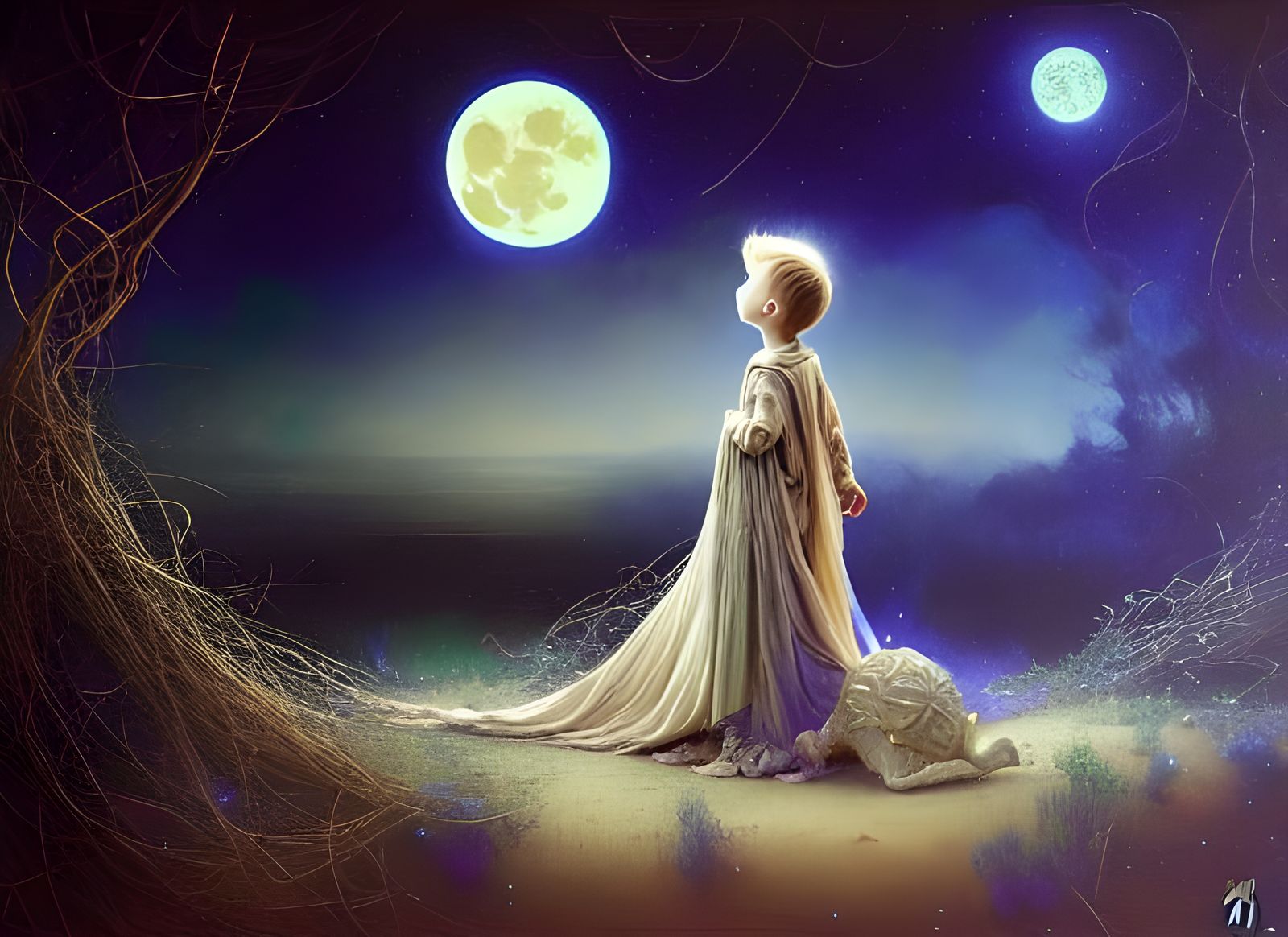 Little Prince on the Moon: Surreal Night Scene