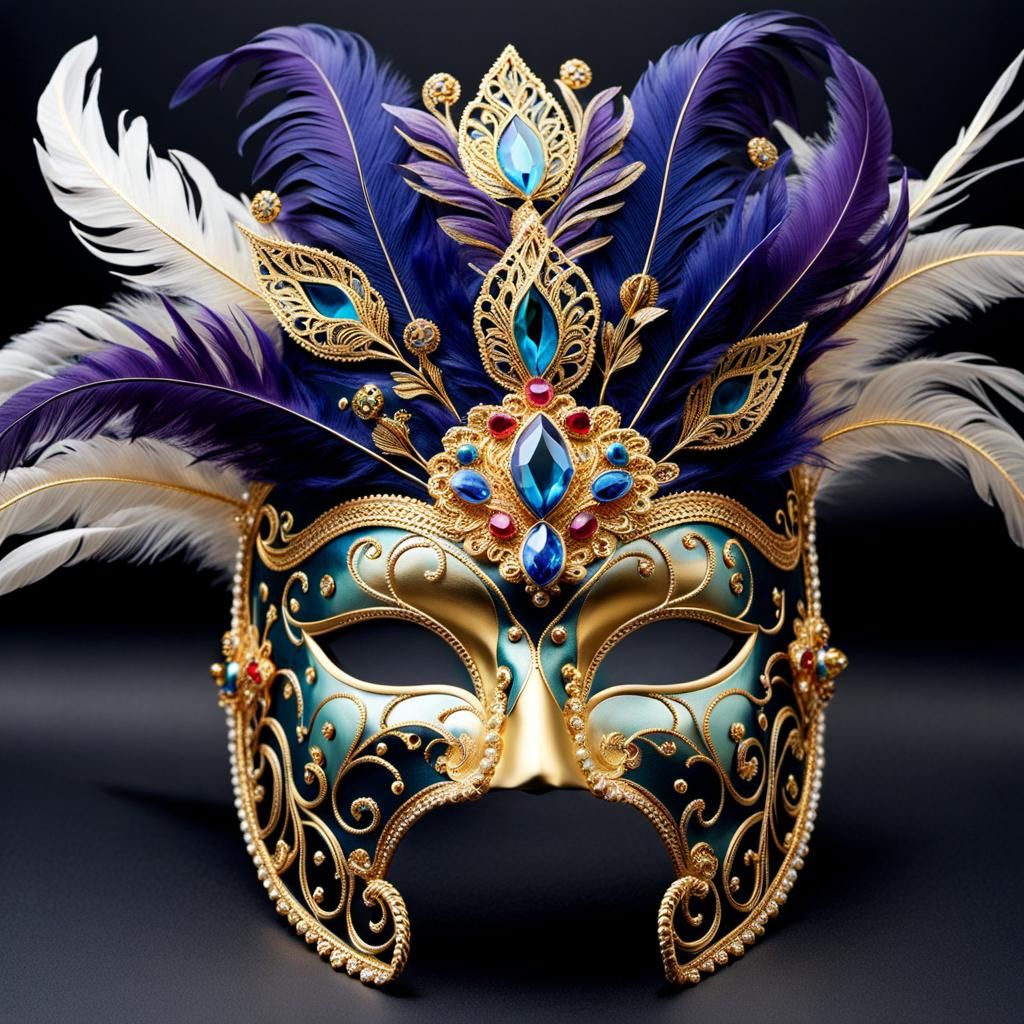 Elaborate Venetian Carnival Mask with Gemstones
