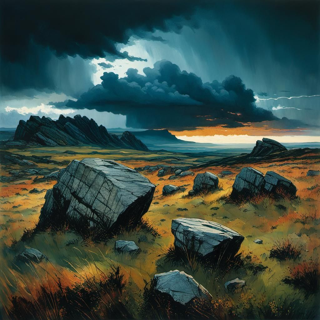 Dramatic Heath Landscape with Storm Clouds