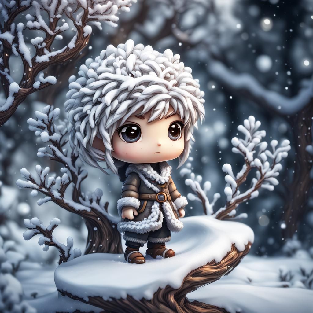 Chibi Character in Snowy Landscape