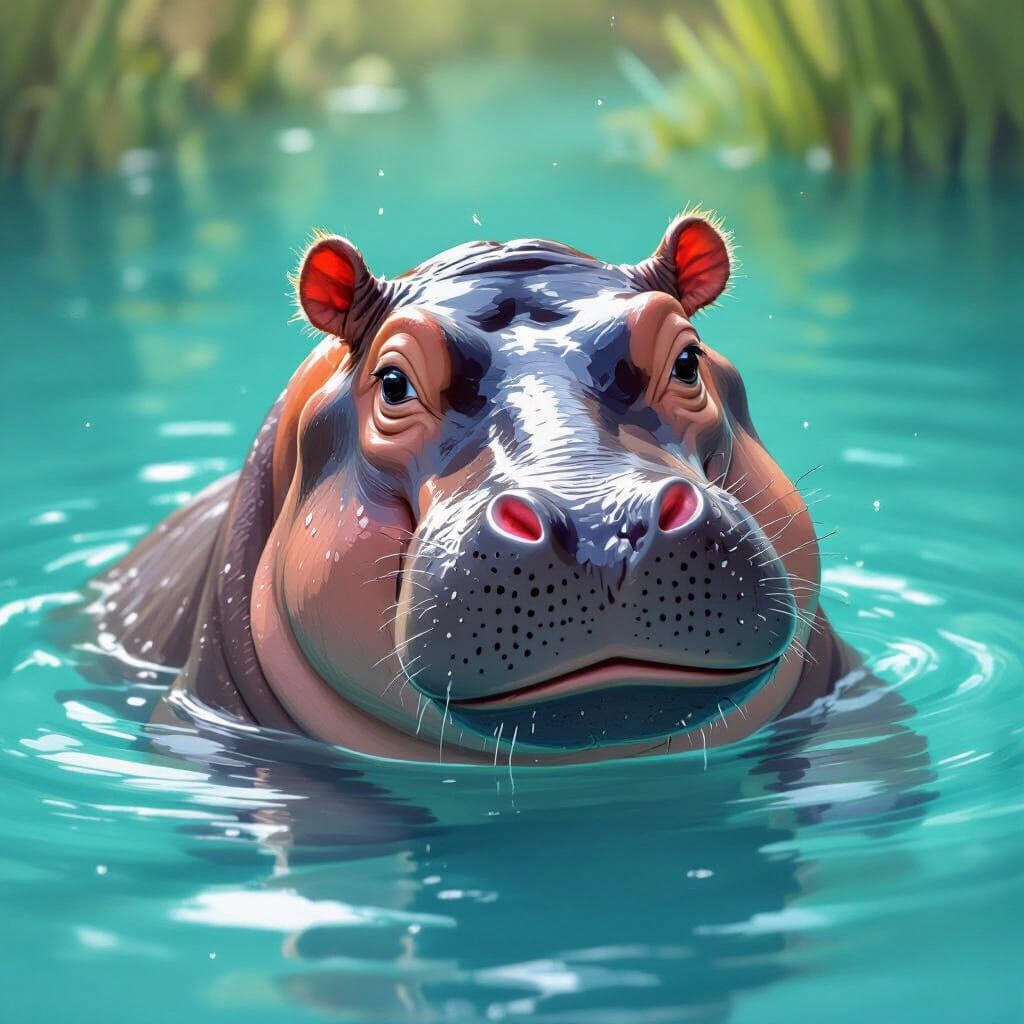 Joyful Hippo Swimming in Turquoise Water