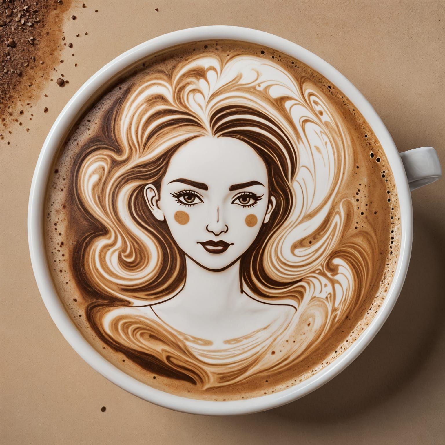 Cappuccino Latte Art: Vectorial Woman in Contrast