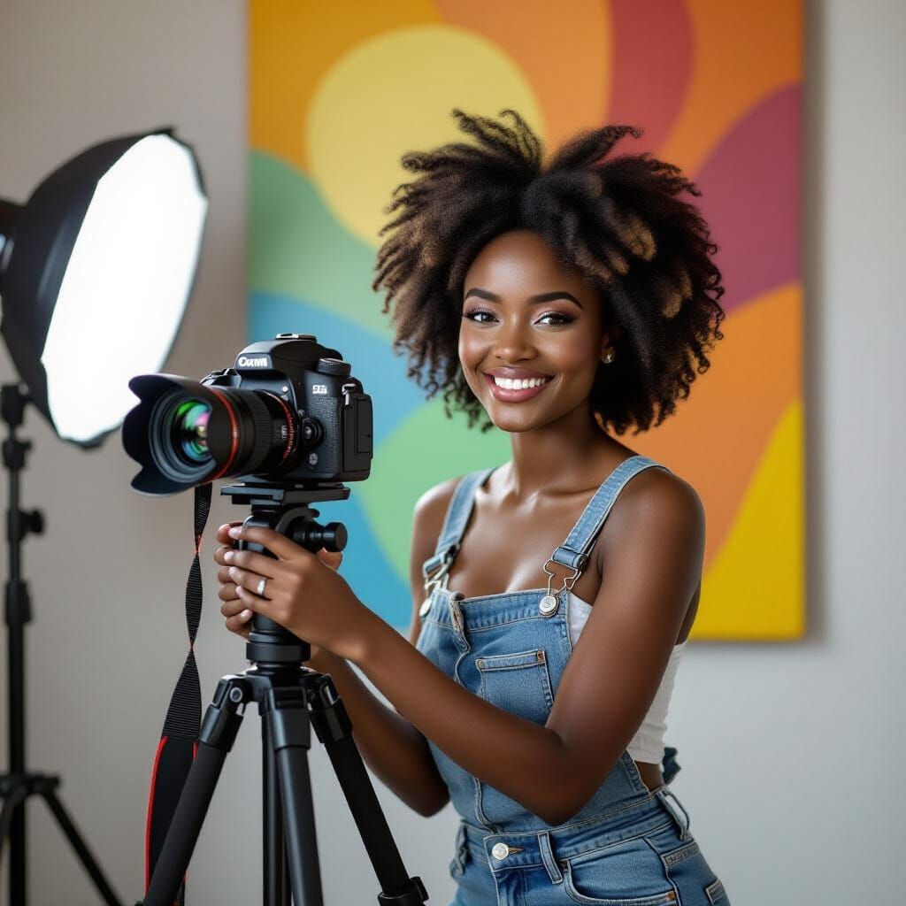 Smiling South Sudanese Photographer in Bright Studio