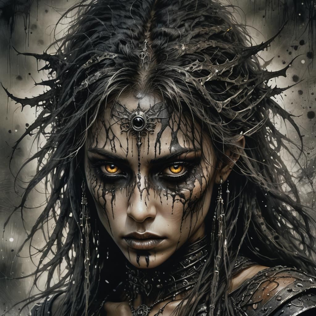 Dark Female Portrait in Luis Royo Fantasy Style