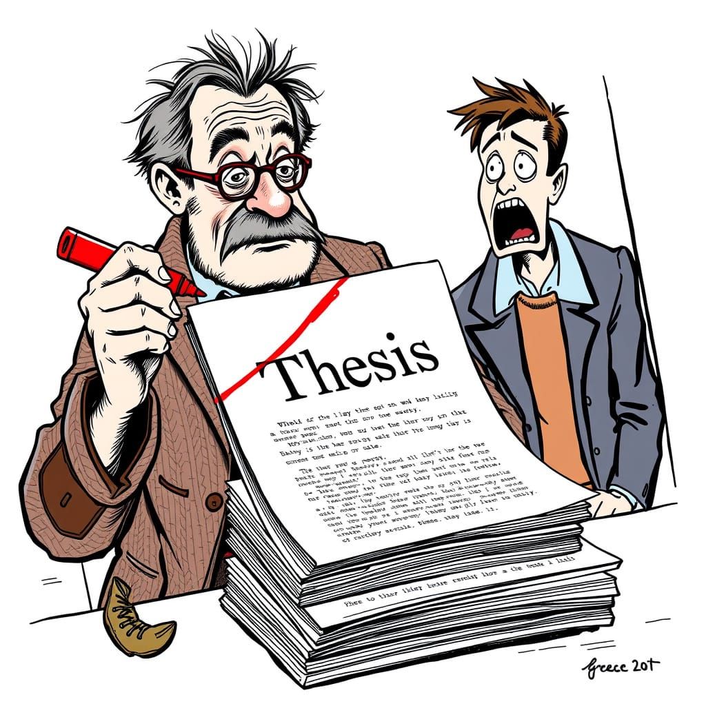 Professor Defaces Thesis in Quentin Blake Cartoon Style