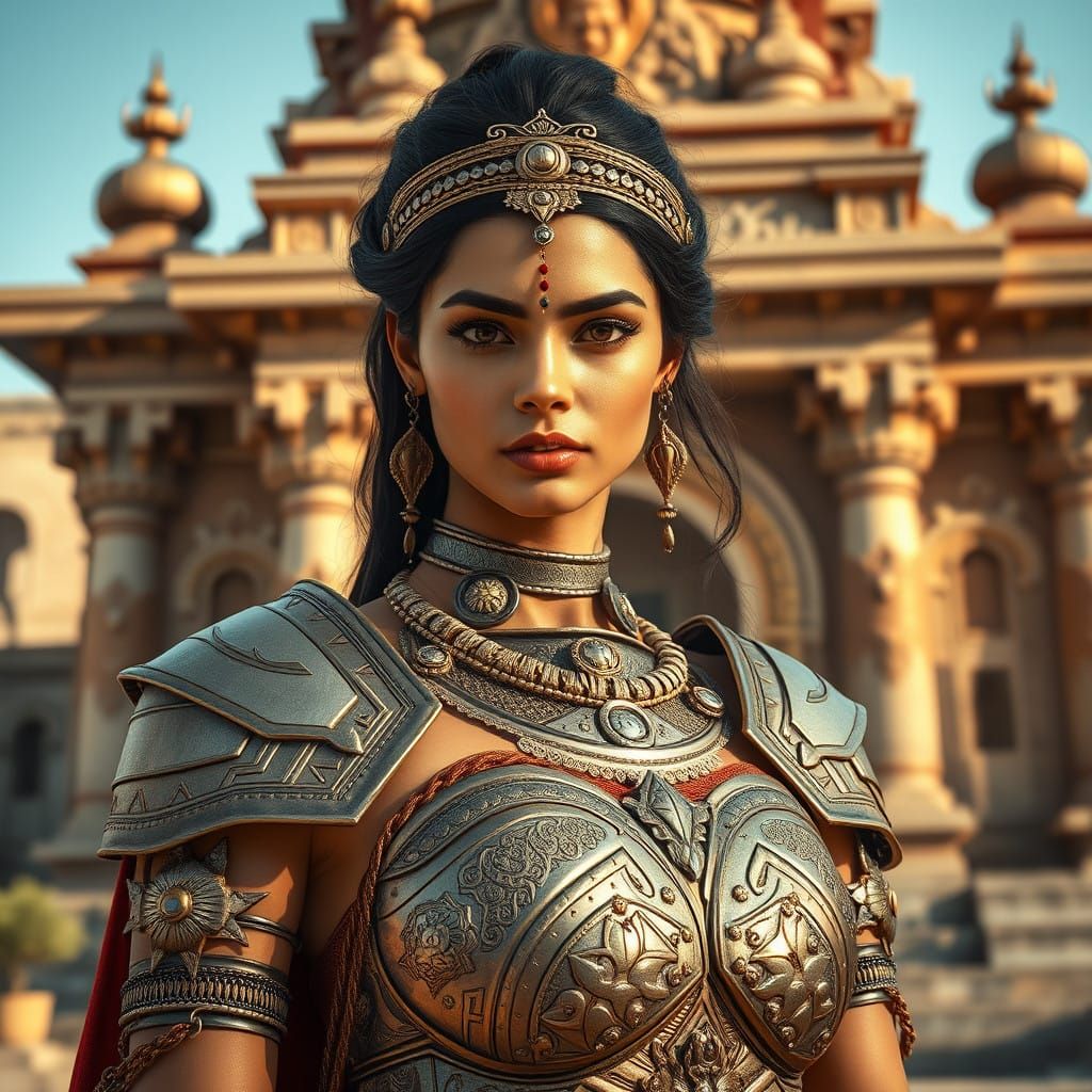 Guardian of realms in radiant armor glows