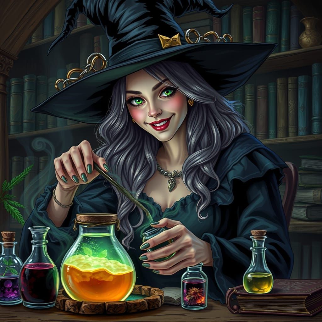 A Seductive Sorceress Brews Enchanted Potions in her Mysteri...