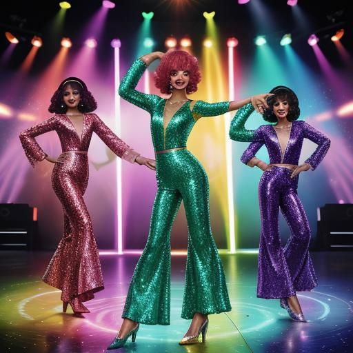 Disco Dancers in Sequin Jumpsuits with Laser Lights