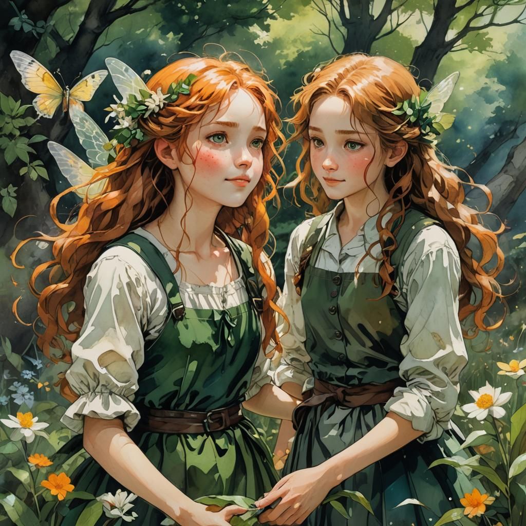 Fairy Helping Smiling Woman in Watercolor Style