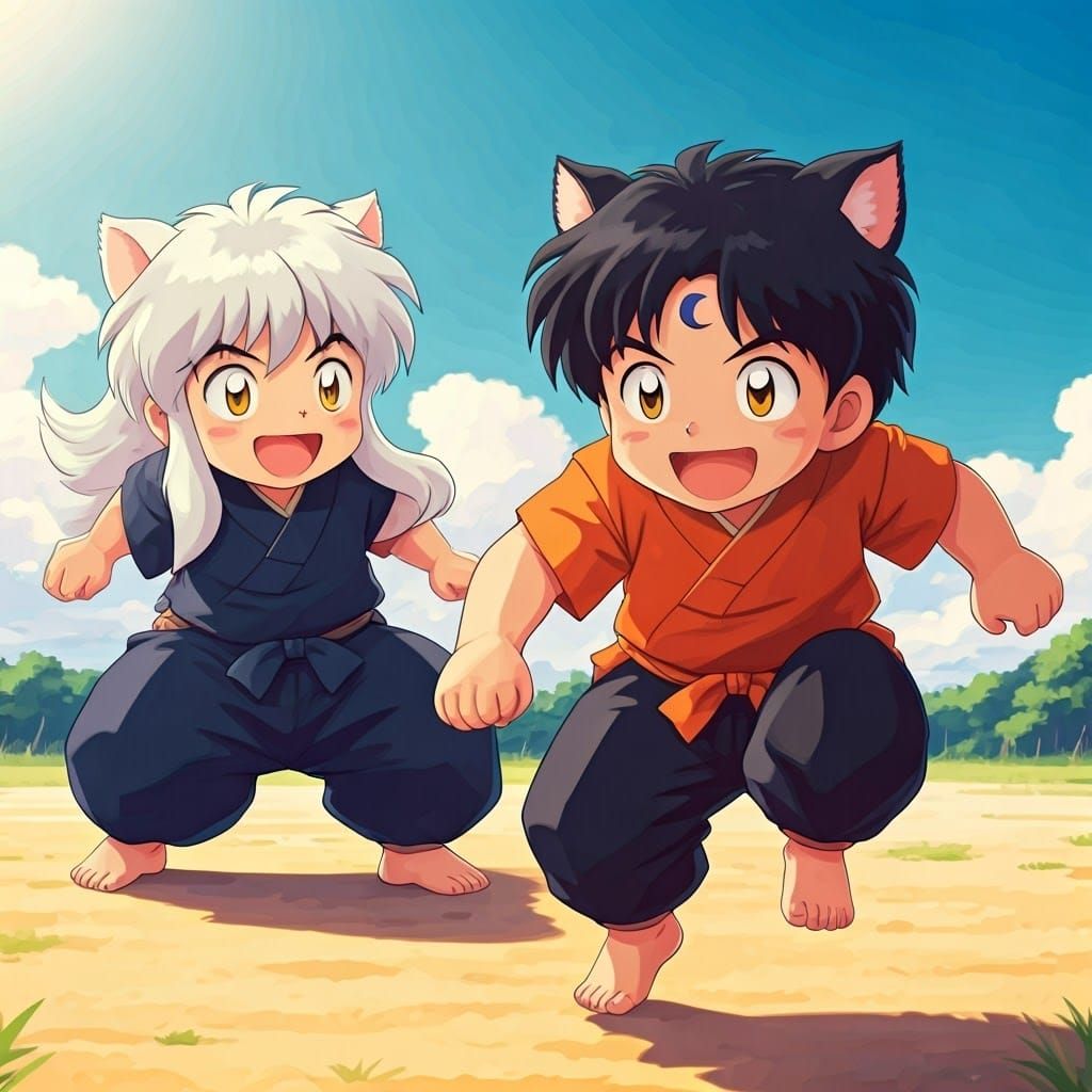 Sesshōmaru and Inuyasha as Energetic Kids Playing Ball in a ...