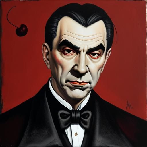 Bela Lugosi Holding a Cherry as Impasto Painting