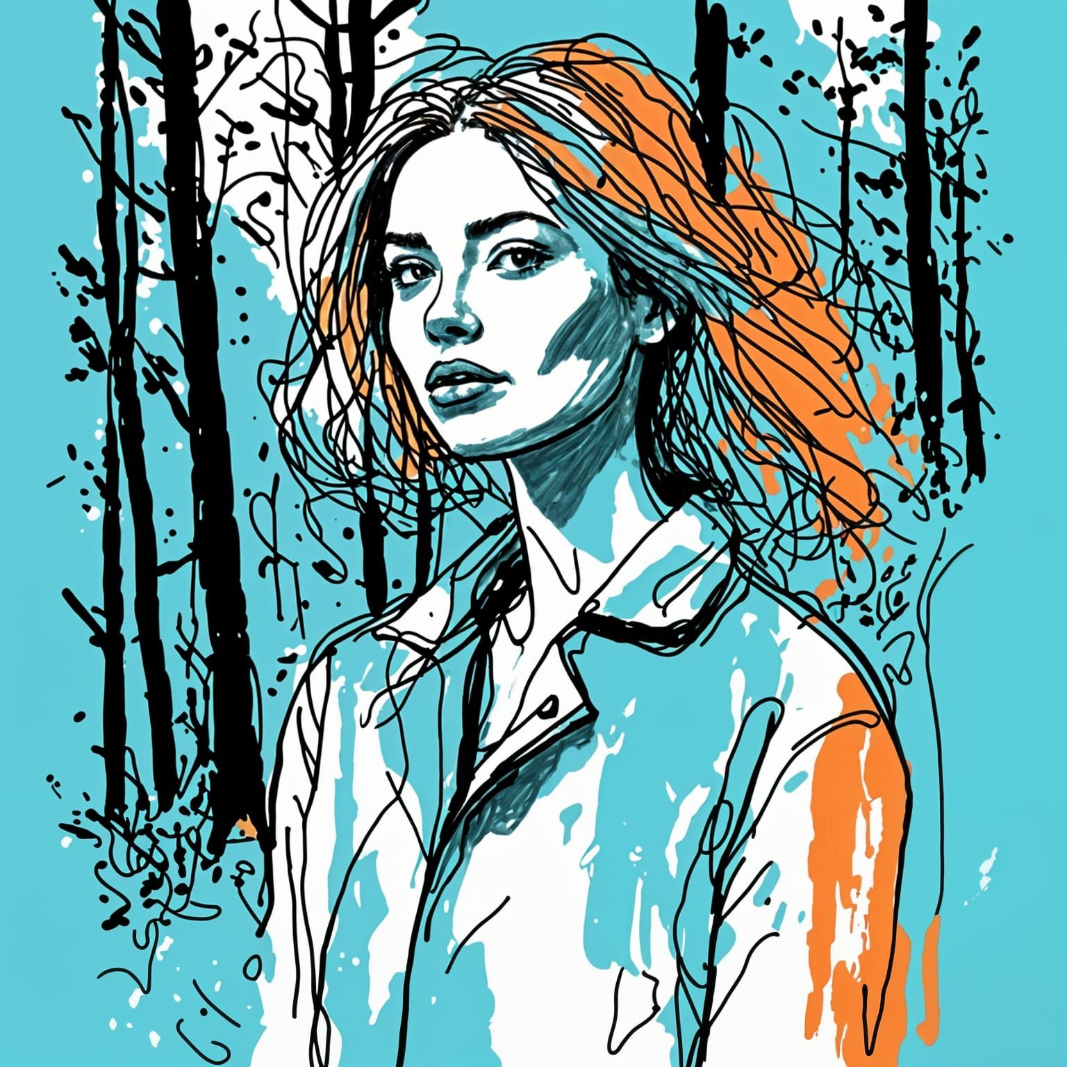 Colorful Crayon Drawing of a Russian Model