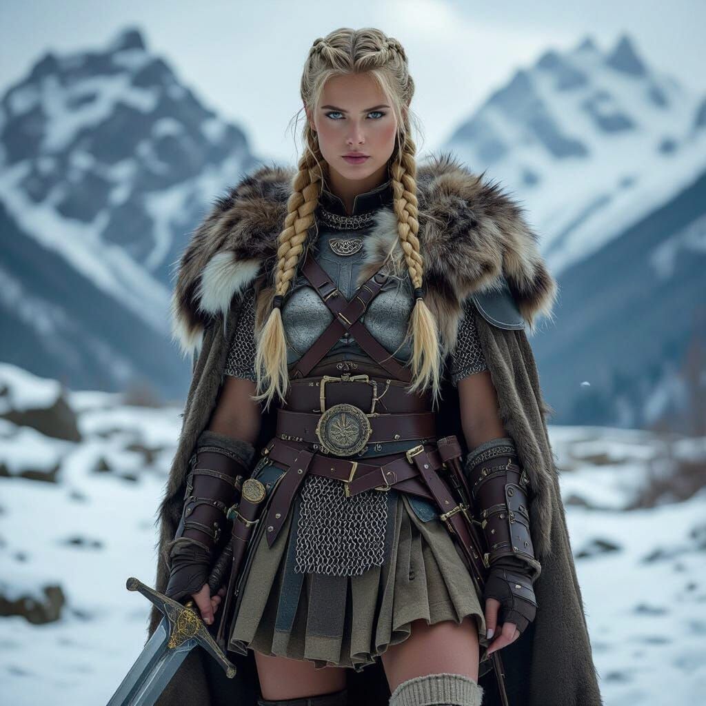 Blonde Barbarian Warrior in Epic Mountain Landscape