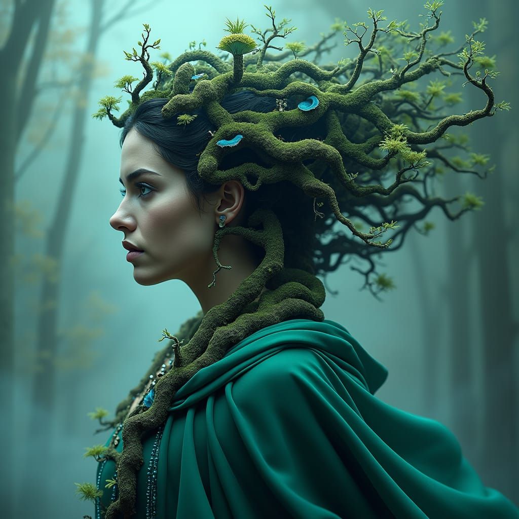 Forest Mind: Regal Woman in Emerald and Aqua
