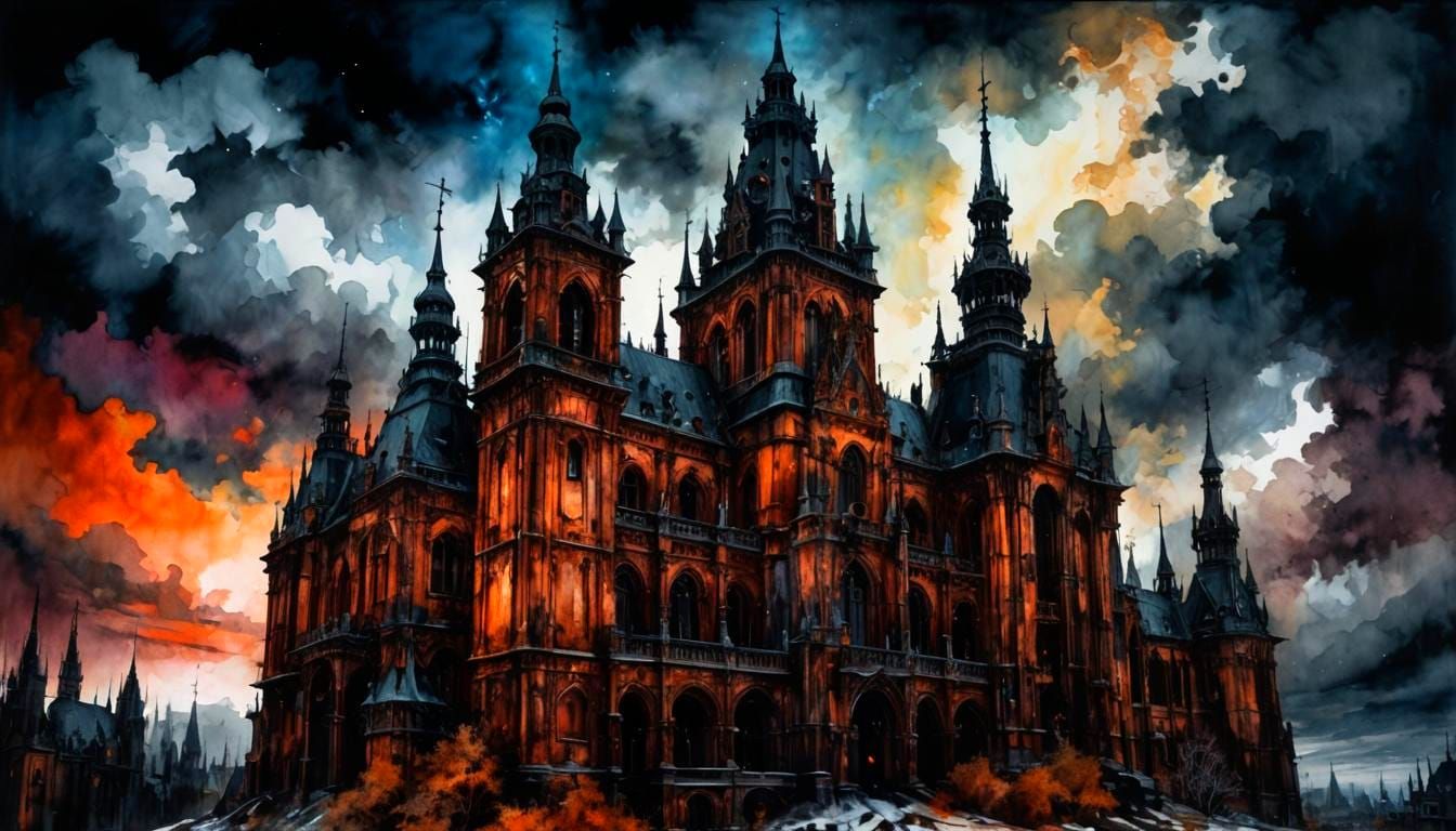 Gothic Cathedral in a Rusted Baroque Style