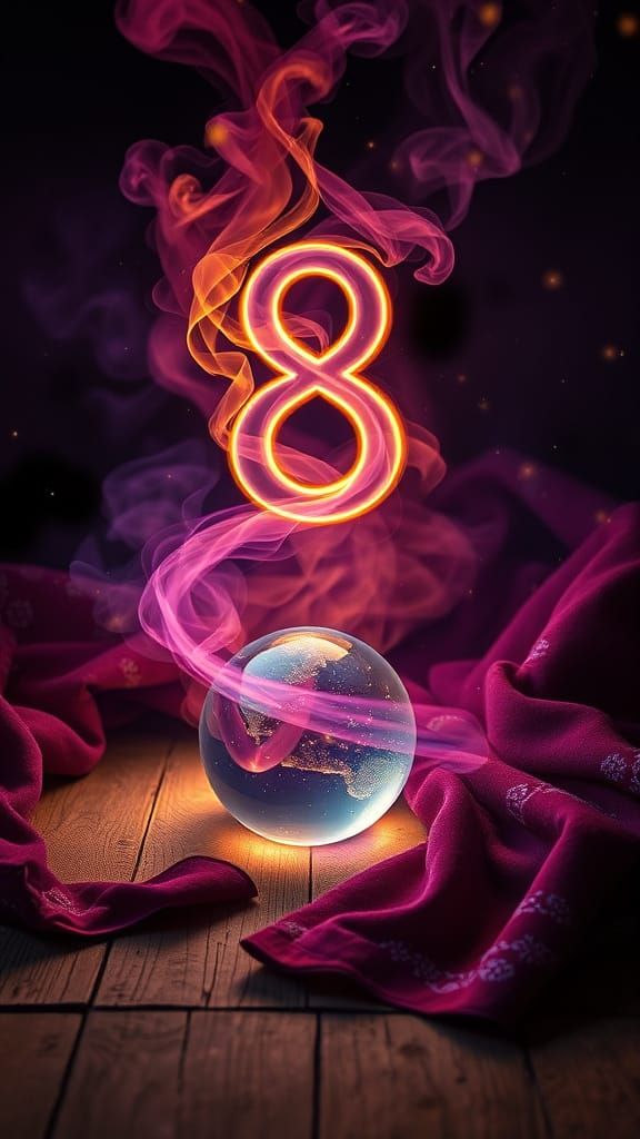 Magical number 8 drift through the air, its edges catching g...