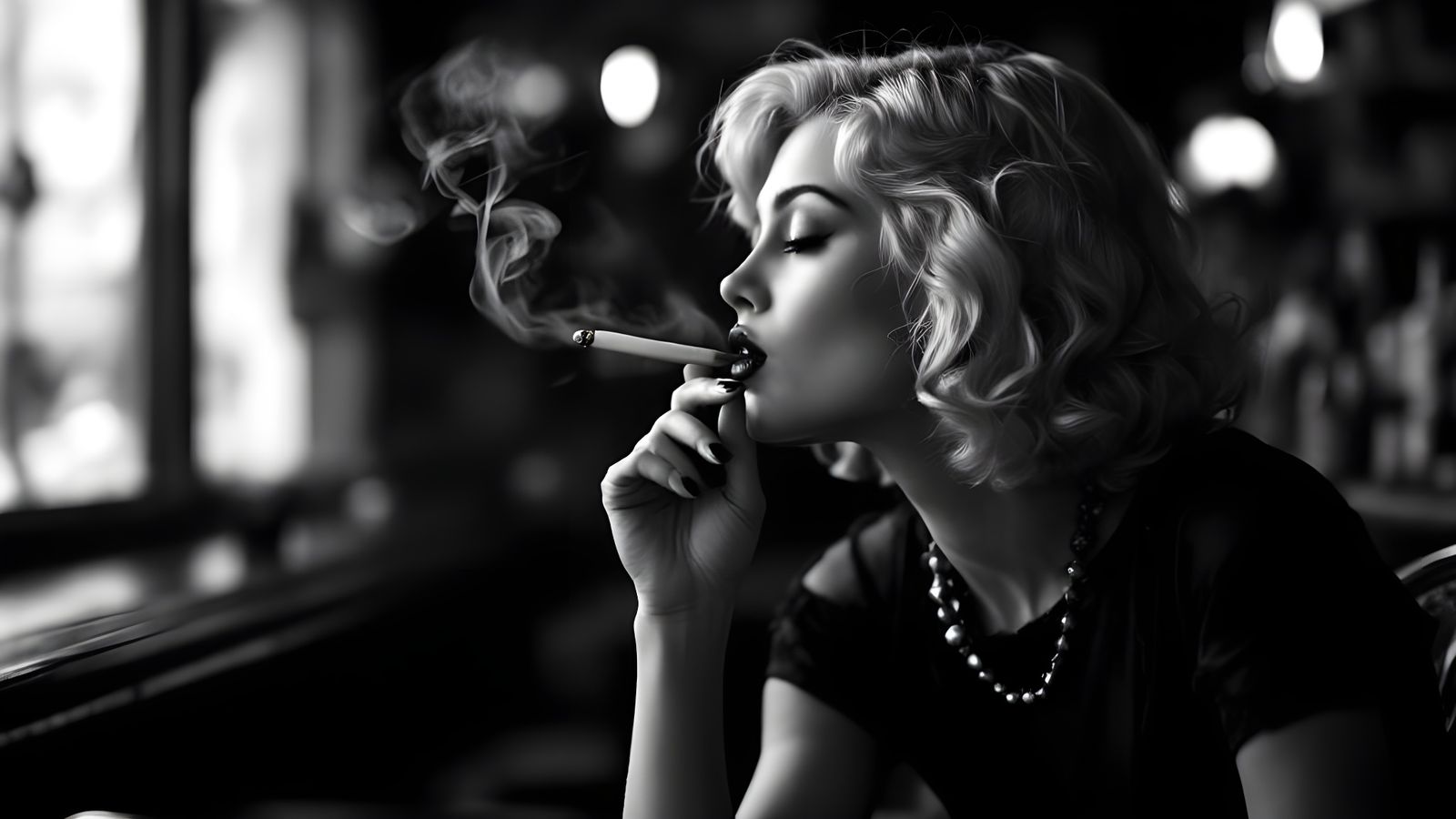 1920s Portrait of Woman Smoking in Pub