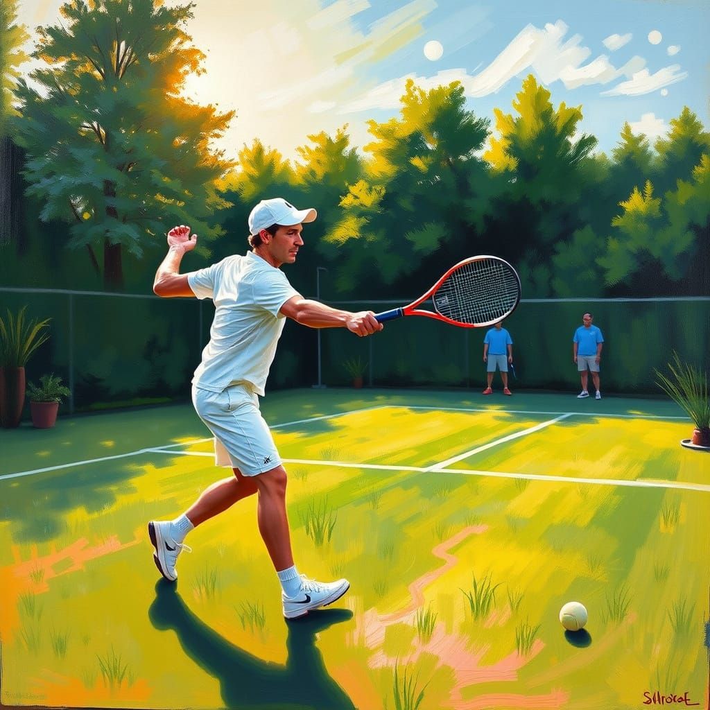 Tennis Player in Vibrant Landscape