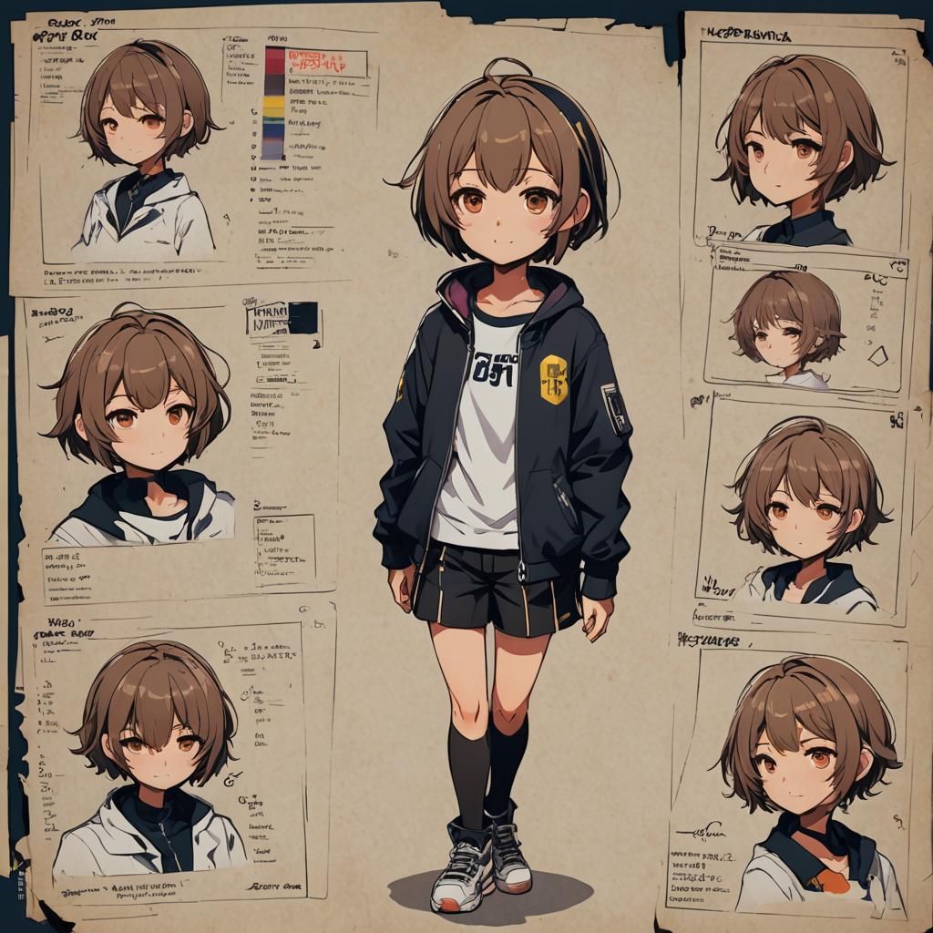 Anime Girl Character Sheet in Cel-Shaded Style