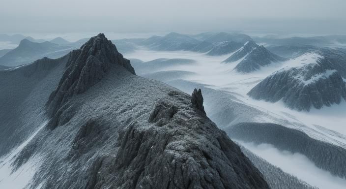 Colossal Mountain and Tiny Bird in Cinematic Shot