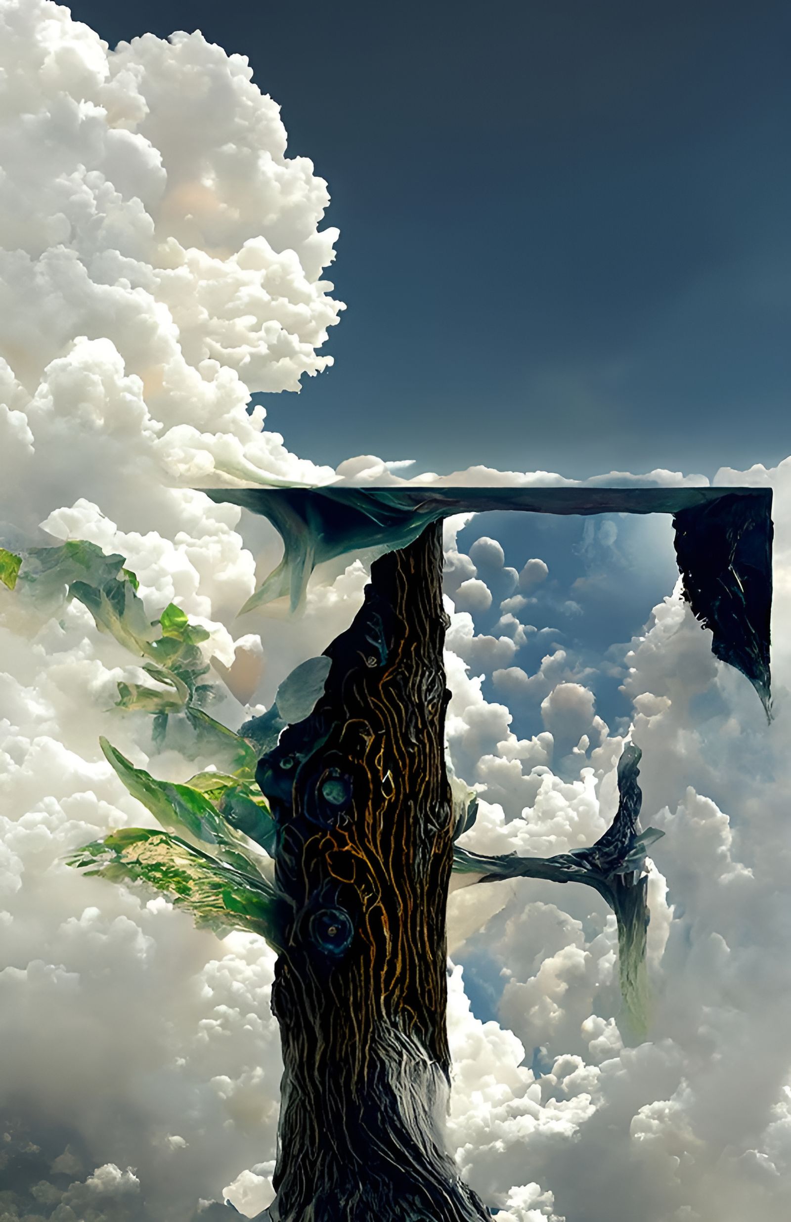 F-Shaped Tree in Sci-Fi Landscape, Kinetic Pointillism