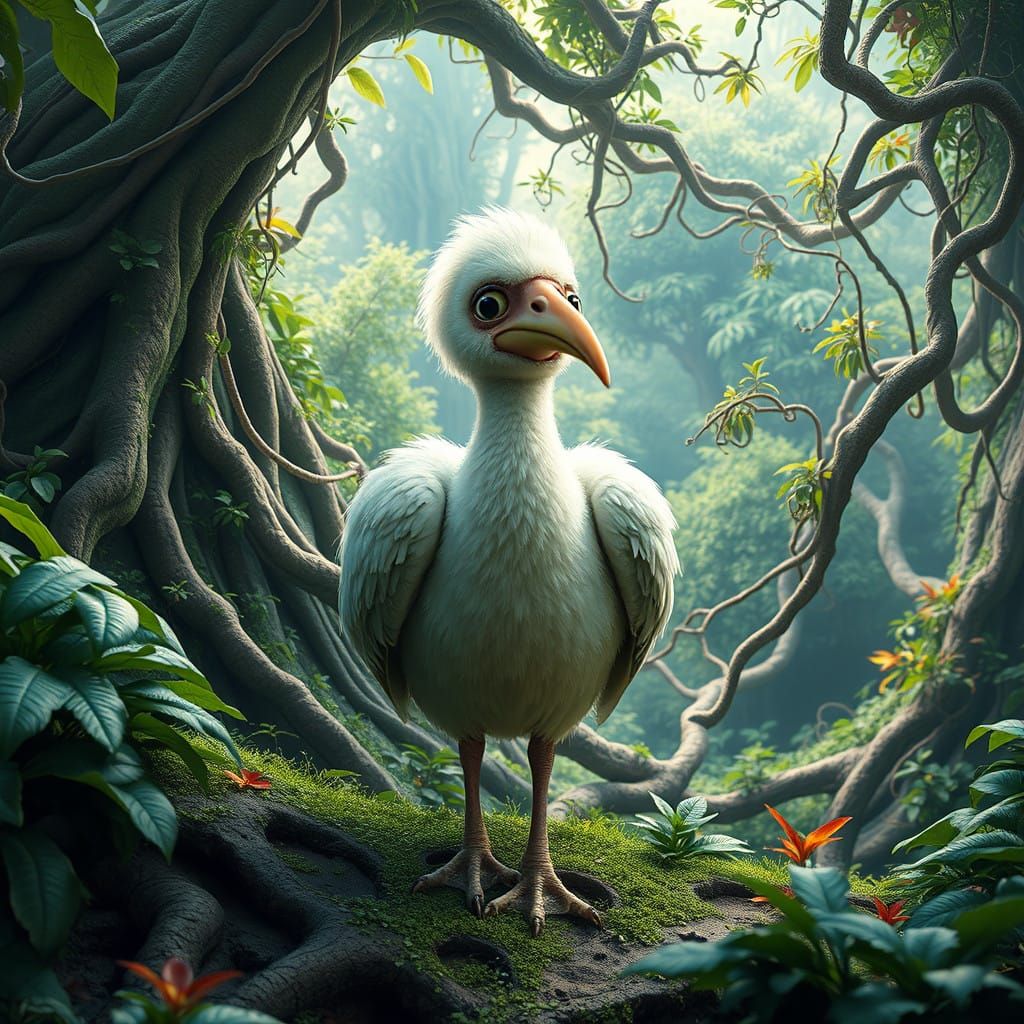 Charming Dodo Bird in Whimsical Fantasy Landscape