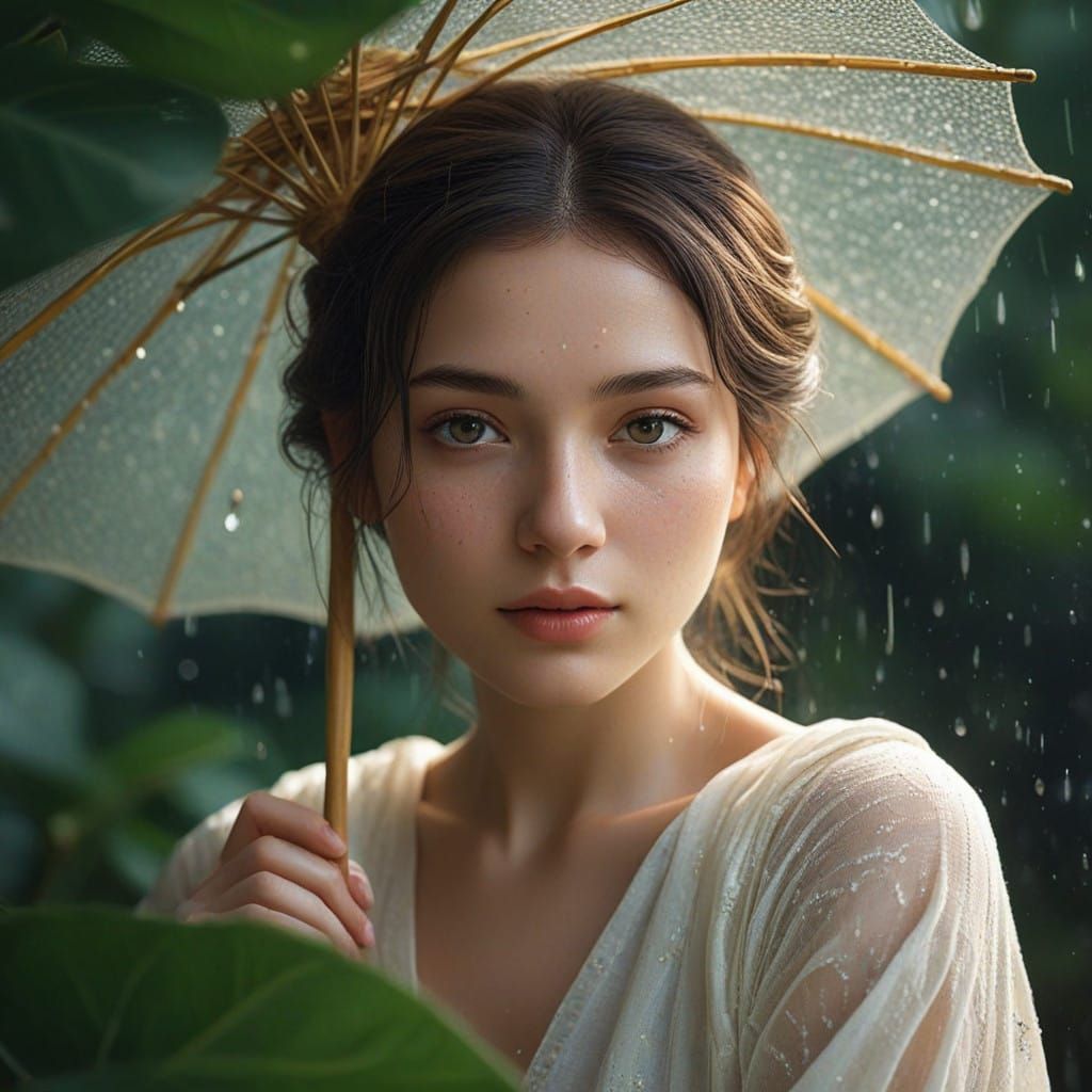 Peaceful Child in Ethereal Rain