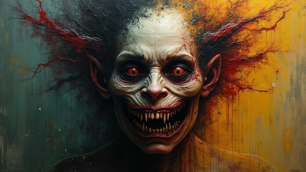 Macabre Demon Portrait in Cyberpunk Aesthetic