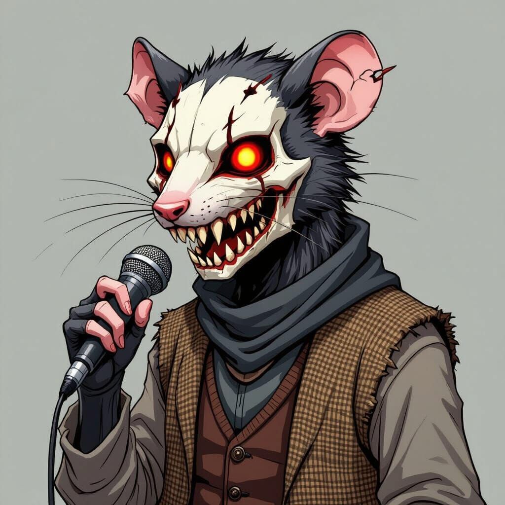 Anime Rat Wendigo with Skull Mask and Sinister Grin