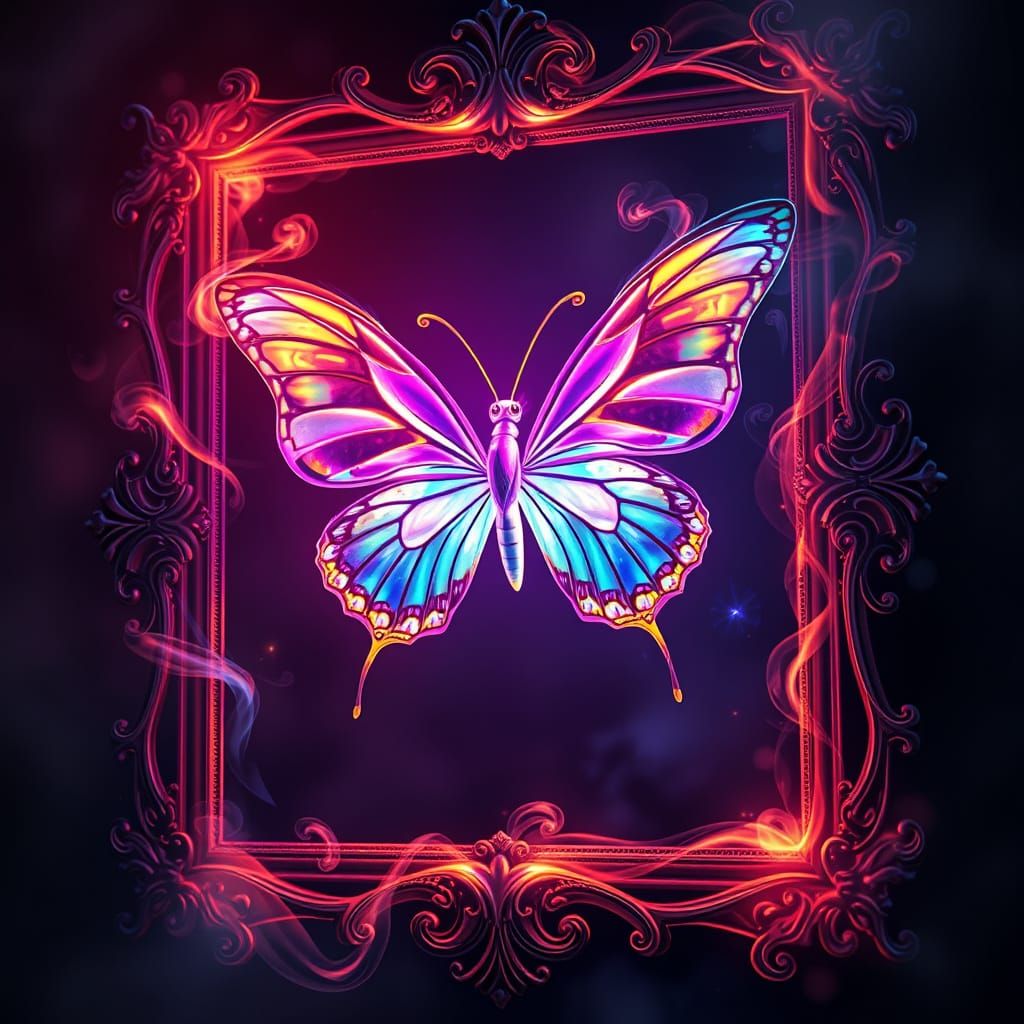 An illustration of a gothic frame made of jets of coloured n...