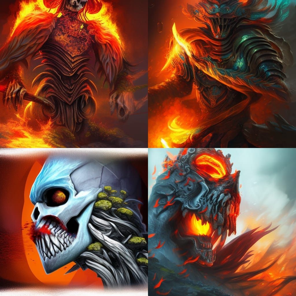 Skeleton King Warrior in Decaying, Colorful Landscape