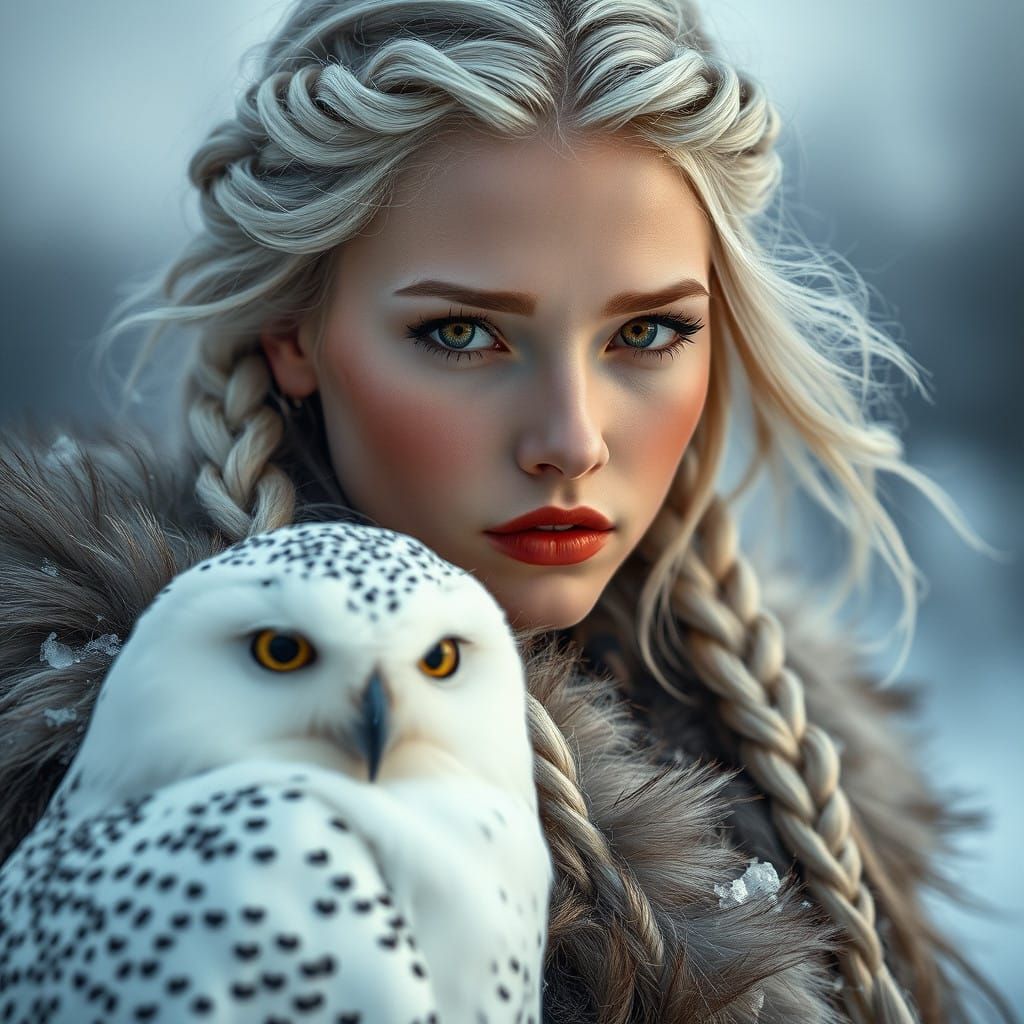 Enchanting Winter Goddess with Snow Owl Companion