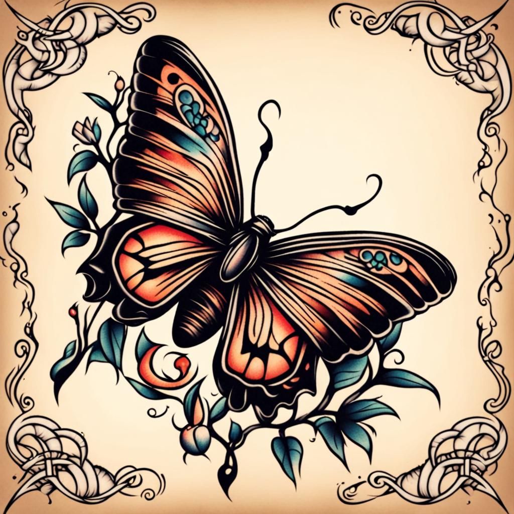 Butterfly Tattoo in Old School Style