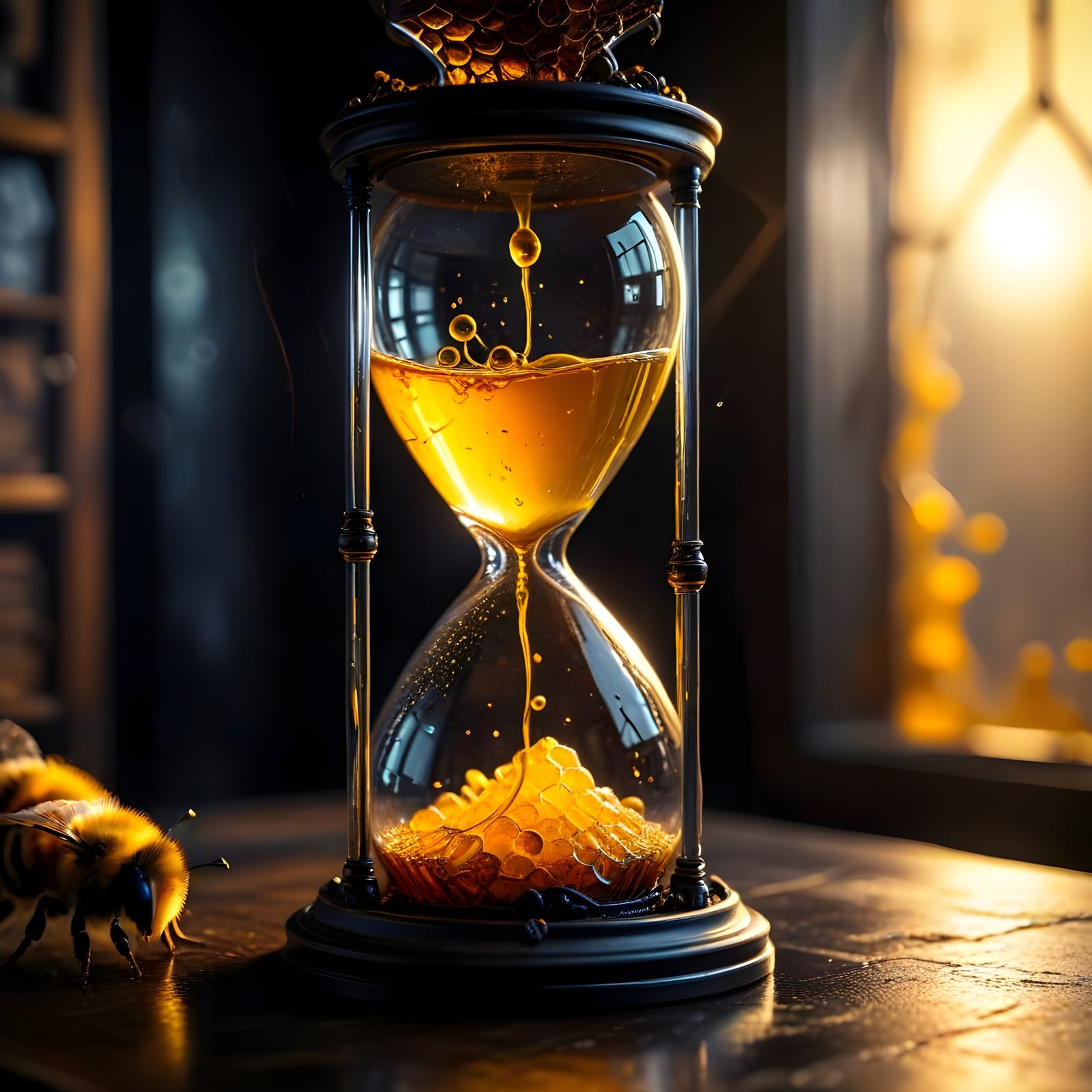 A Hyper-Realistic Hourglass Sits atop a Thriving Beehive