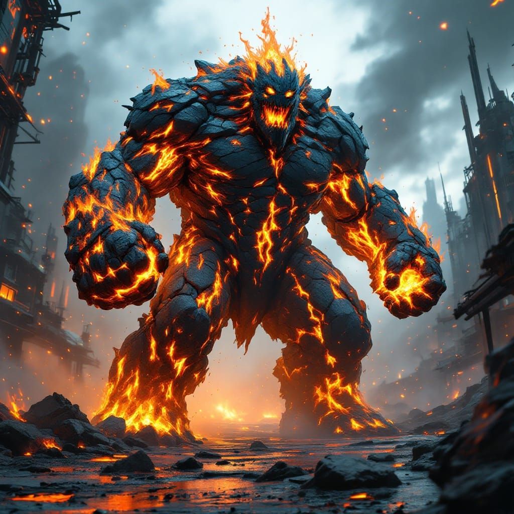 Primordial Lava Titan Roars to Life in Futuristic Ruins