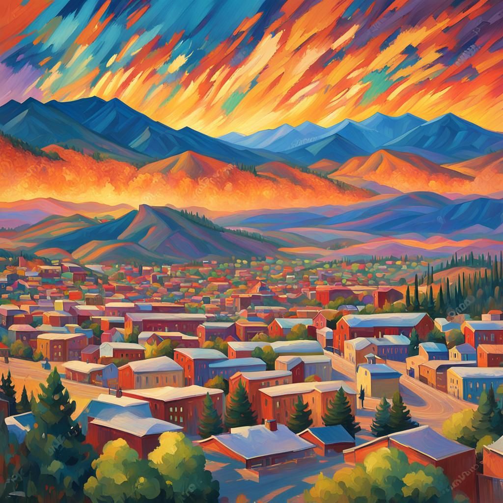 Expressionist Cityscape of Helena, Montana, as Fauvist Paint...