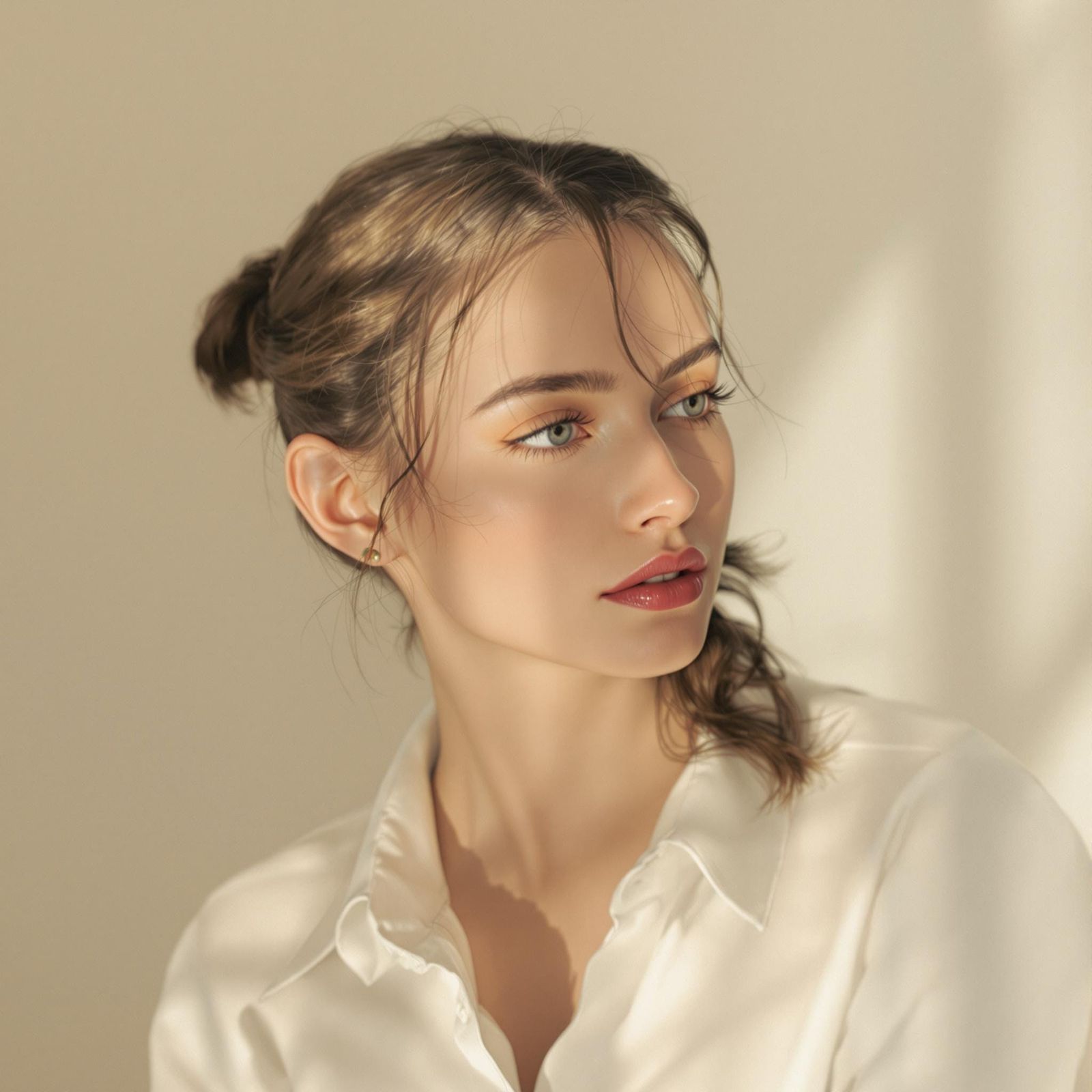 Confident Woman in Soft Focus, Neutral Background