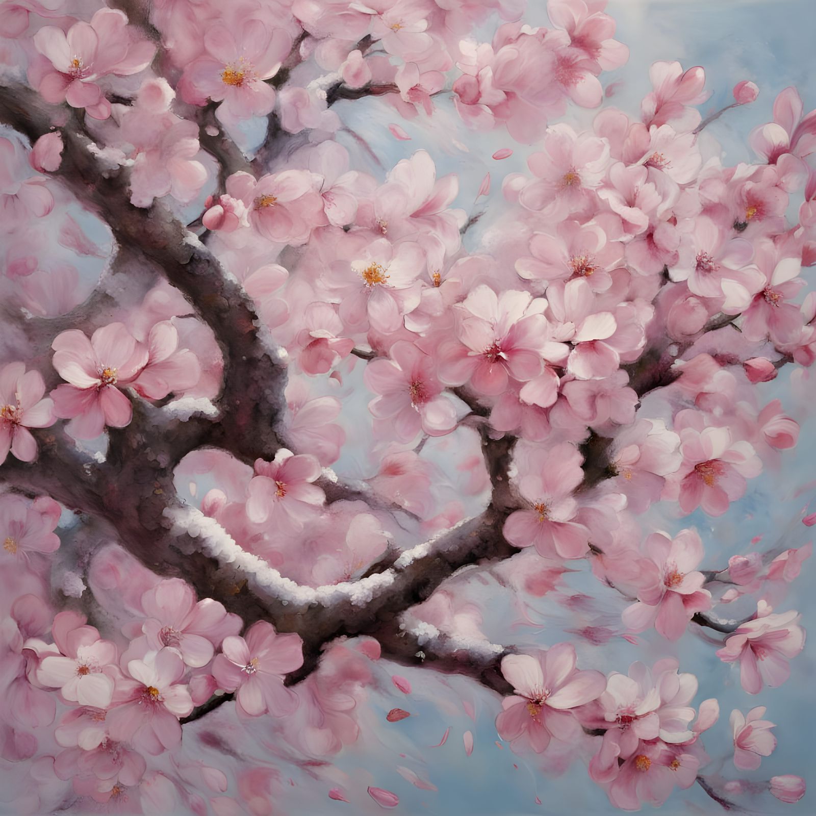 Cherry Blossoms in Thick Paint Style