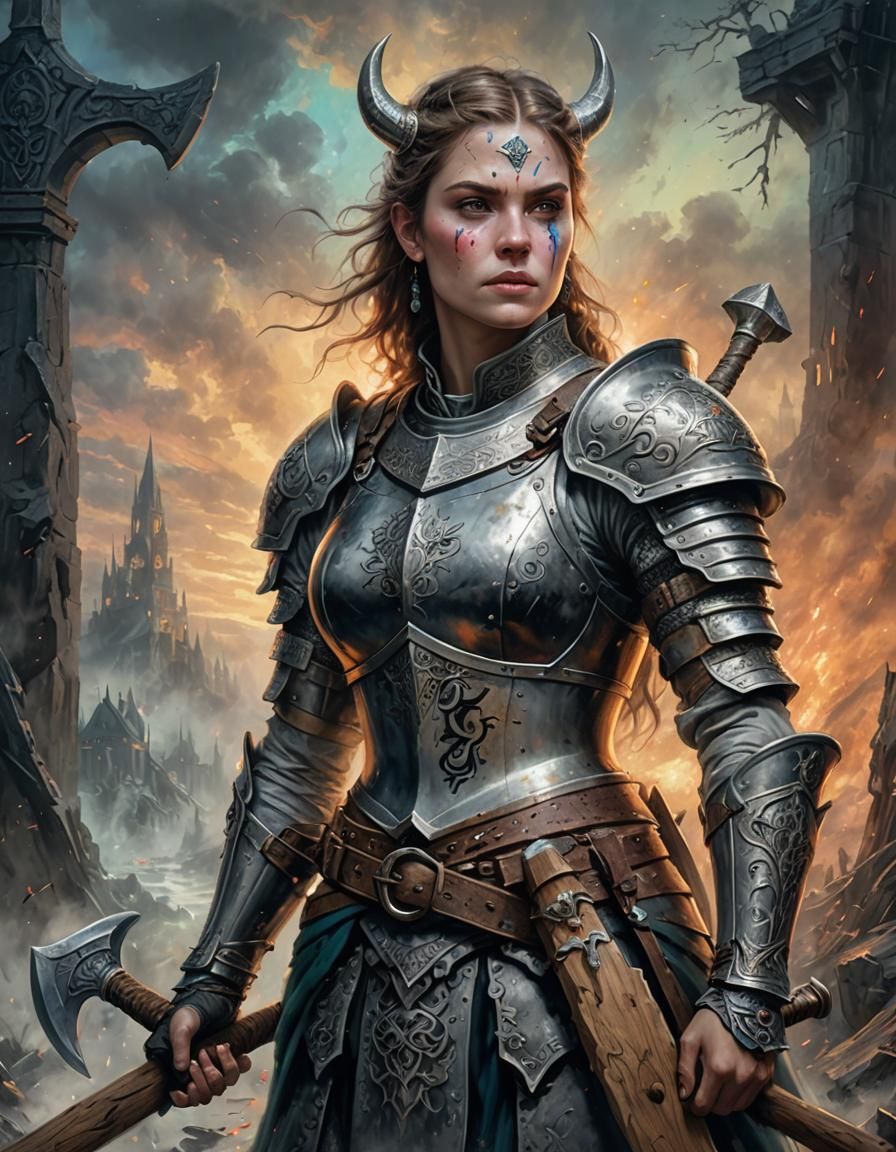 Lady Knight Portrait in Ethereal Fantasy Poster Style