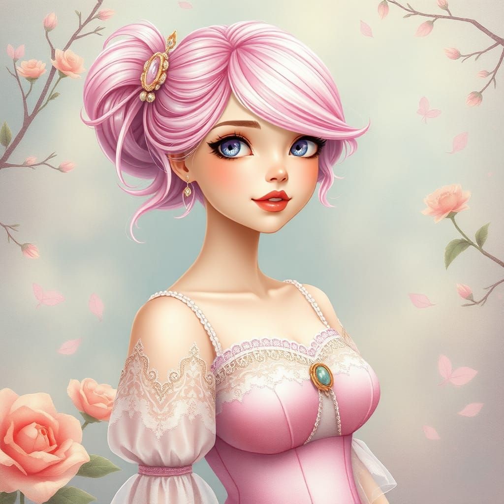 Anime Woman with Pink Hair and Lavender Eyes